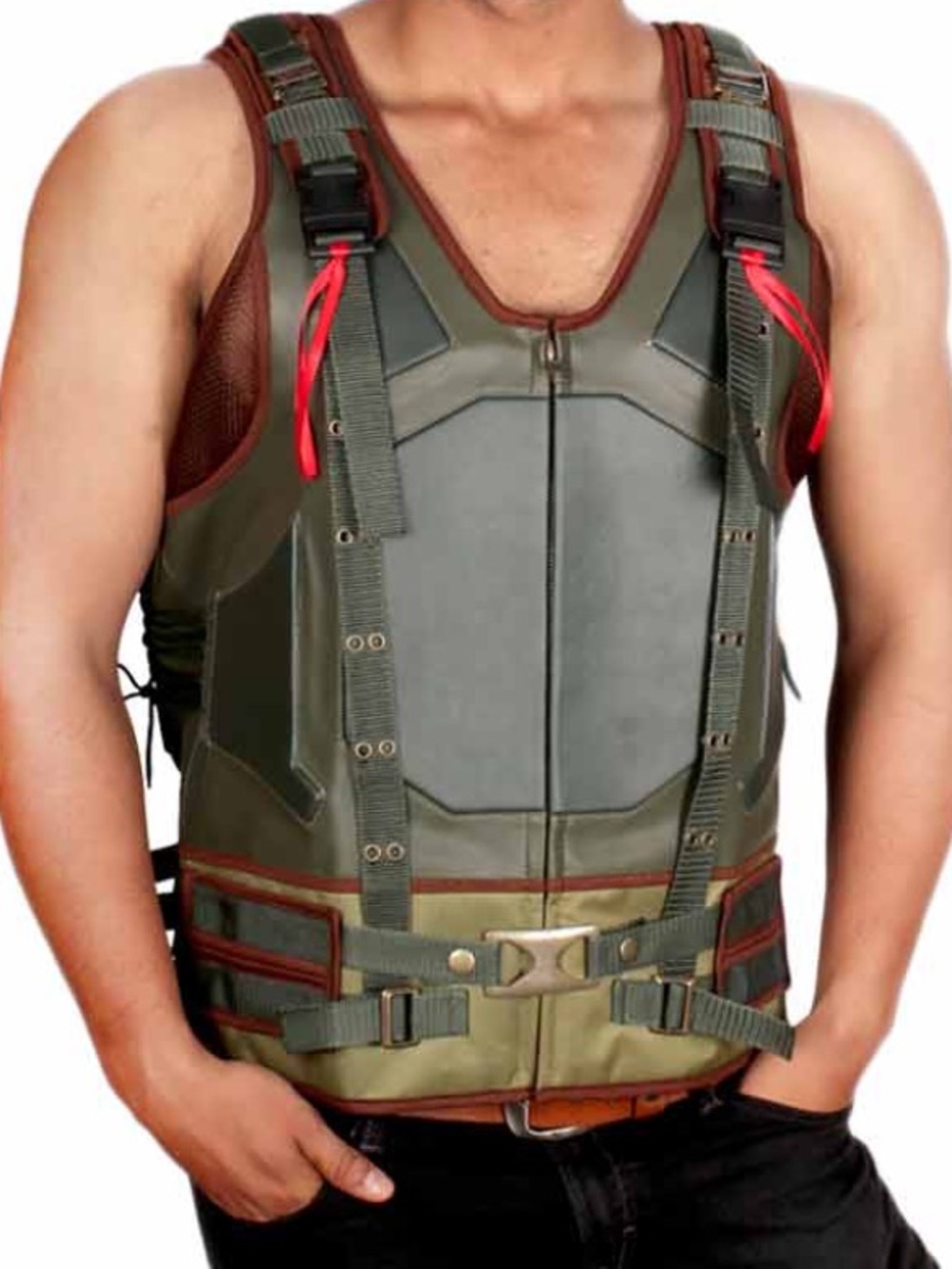 Men’s Dark Knight Rises Bane Tom Military Vest  Costume Medium Green